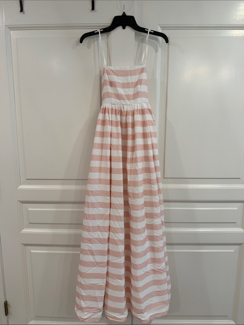 Aura Blush and White Striped Spaghetti‑Strap Maxi Dress